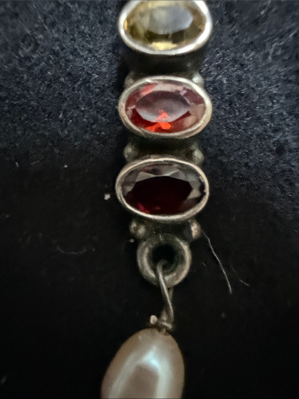 Source Unknown Sterling Multi-Color Gem Bar Pendant with Pearl - Picture 8 of 11